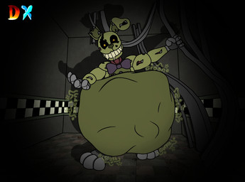 abdominal_bulge anthro belly big_belly black_sclera bow_tie huge_belly machine male rumbling_stomach same_size_vore struggling struggling_prey vore yellow_body yellow_eyes fetchfazdogdx five_nights_at_freddy's five_nights_at_freddy's_3 scottgames springtrap_(fnaf) animatronic lagomorph leporid mammal rabbit robot