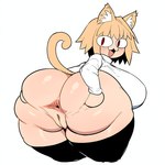 anus big_breasts big_butt blonde_hair breasts butt clothing female genitals hair huge_breasts huge_butt legwear red_eyes shirt simple_background smile solo stockings tail thick_thighs topwear white_background wide_hips bbmanbe tsukihime type-moon neco-arc animal_humanoid cat_humanoid felid felid_humanoid feline feline_humanoid humanoid mammal mammal_humanoid 1:1 colored digital_media_(artwork)