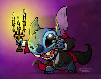 4_fingers black_eyes blue_body blue_claws blue_fur blue_nose bottomless candelabra cape claws clothed clothing costume fangs fingers fire fur head_tuft holding_object holidays medallion notched_ear open_mouth simple_background solo teeth text textured_background tuft shootzee disney halloween lilo_and_stitch stitch_(lilo_and_stitch) alien experiment_(lilo_and_stitch) vampire 2017 signature url