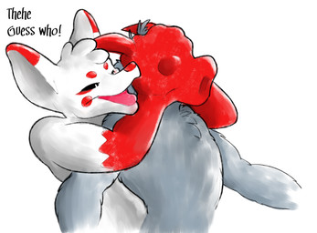 anthro chest_tuft covering covering_face dialogue duo elastic_body face_covered forced fur grey_body grey_fur horn latex male male/male multicolored_body multicolored_fur obscured_face red_body red_fur simple_background smug tongue tongue_out tuft white_background white_body white_fur goat_boy9 mot goat_boy9_(character) shiro_(goat_boy9) animate_inanimate boss_monster_(undertale) bovid canid canine caprine fox fox_spirit goat living_clothing living_costume living_fursuit mammal bust_portrait digital_drawing_(artwork) digital_media_(artwork) hi_res portrait story story_in_description