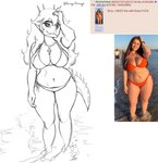 anthro beach belly bikini christian_cross christian_symbol clothed clothing cross curvy_figure facial_horn female hair horn jewelry long_hair looking_at_viewer necklace outside profanity pubes real religion seaside simple_background slightly_chubby slightly_chubby_female smile smiling_at_viewer solo spiked_tail spikes spikes_(anatomy) swimwear tail text thick_thighs tight_clothing two-piece_swimsuit voluptuous white_background wide_hips orange_bongo 4chan cavemanon_studios christianity goodbye_volcano_high snoot_game rosa_(gvh) aquilops ceratopsian dinosaur human humanoid mammal ornithischian prehistoric_species reptile scalie thyreophoran digital_drawing_(artwork) digital_media_(artwork) english_text hi_res monochrome reference_image sketch