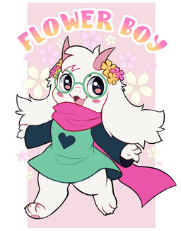 2_horns anthro barefoot black_sleeves blush claws clothed clothed_anthro clothing eyewear feet floppy_ears flower fur glasses green_clothing green_eyewear green_glasses green_robe heart_clothing heart_symbol horn lop_ears male open_mouth paws pink_horn pink_scarf plant robe scarf solo text toe_claws white_body white_fur kitsuakari deltarune undertale_(series) ralsei bovid caprine goat mammal 2026 english_text full-length_portrait hi_res portrait