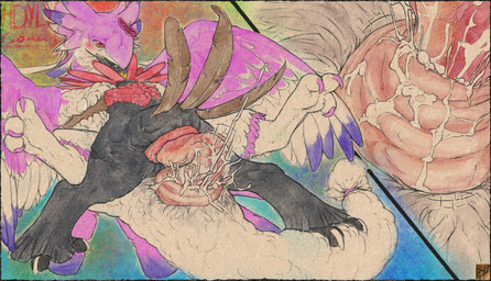 3_toes 4_toes abstract_background action_pose ambiguous_feral ambiguous_gender ambiguous_penetrated animal_genitalia anthro anthro_on_feral anthro_penetrating anthro_penetrating_ambiguous anthro_penetrating_feral aroused ass_up beak bestiality big_tail biped black_body black_feathers black_feet blush bodily_fluids brown_body brown_feathers chest_tuft claws cloaca cloaca_juice cloacal cloacal_penetration cloacal_penis cloacal_prolapse cum cum_covered cum_drip cum_from_cloaca cum_in_cloaca cum_inflation cum_inside cum_on_cloaca cum_strand cumshot digitigrade dominant dripping duo ejaculation erection excessive_bodily_fluids excessive_cum excessive_genital_fluids eye_roll feathered_wings feathers feet feral feral_on_bottom feral_penetrated from_front_position front_view fucked_silly genital_fluids genitals inflation logo long_tail looking_pleasured low-angle_view lying male male/ambiguous male_anthro male_penetrating male_penetrating_ambiguous messy missionary_position monotone_feet monotone_tail multicolored_body multicolored_feathers multicolored_wings nude on_back on_bottom on_top open_mouth orgasm orgasm_face paws penetration penile penile_penetration penis pink_body pink_claws pink_feathers pink_wings pose precum prehensile_genitalia prolapse purple_body purple_feathers purple_wings red_body red_eyes red_feathers sex short simple_background size_difference size_play spread_eagle spread_legs spreading submissive submissive_ambiguous submissive_ambiguous_gender tail tail_feathers tail_grab tall talons text thick_tail three-quarter_view toe_claws toes tuft white_body white_feathers white_feet white_tail white_wings wings hdyly mythology nintendo pokemon deave dragoina_the_lovebird avian bird decidueye generation_7_pokemon mythological_creature pokemon_(species) 2026 absurd_res artist_logo artist_name colored_sketch digital_drawing_(artwork) digital_media_(artwork) hi_res signature sketch male_(lore)