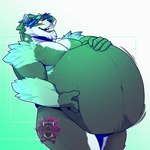 2024 anthro badger belly belly_fur big_belly eyewear glasses hair hand_on_belly hi_res male mammal musclegut muscular mustelid musteline overweight solo thick_thighs watermark wide_hips wildside