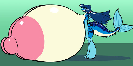 anthro areola big_areola big_breasts blue_body blue_eyes blue_hair blush breasts eyelashes female fin fish_tail gradient_background hair huge_areola huge_breasts hyper hyper_breasts nipples nude pink_nipples ponytail puffy_nipples side_view simple_background solo striped_body stripes sprucy mackenzie_(sprucy) aquatic fish mackerel scombrid scombriform hi_res