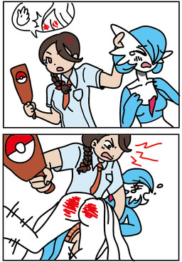 angry anthro bodily_fluids butt butt_slap corporal_punishment crying ear_grab female female_on_humanoid paddle paddling reddened_butt slap spank_marks spank_marks_on_ass spanked_butt spanking spanking_paddle tears unknown_artist nintendo pokemon gardevoir generation_3_pokemon human humanoid mammal pokemon_(species) comic