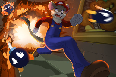 anthro explosion male solo fumicake mario_bros nintendo bowser mario bob-omb dipodomyine heteromyid kangaroo_rat mammal marsupial rodent absurd_res hi_res