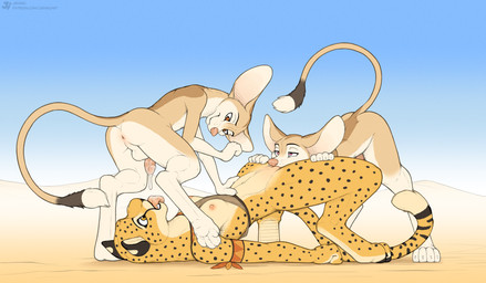 4_toes 5_fingers anthro anthro_on_anthro anus areola balls biped black_spots bodily_fluids breasts brown_body brown_fur brown_tail butt claws clothing countershade_torso countershading cum cunnilingus digitigrade erection feet female female_anthro finger_claws fingers fur genital_fluids genitals group group_sex looking_at_another looking_down looking_down_at_another looking_up male male/female male_anthro markings mmf_threesome nipples nude nude_anthro nude_female nude_male open_mouth oral penis pink_eyes sex spots spotted_body spotted_fur spotted_markings spotted_tail spread_legs spreading standing tail tail_markings tail_tuft teeth threesome toe_claws toes tongue topwear trio tuft vaginal vulva yellow_eyes jishinu cheetah dipodid felid feline jerboa mammal rodent 2025 digital_drawing_(artwork) digital_media_(artwork) hi_res
