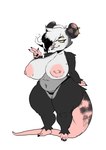 5_fingers anthro areola bangs barbell_piercing belly big_areola big_breasts big_nipples black_clothing black_hair black_thong black_underwear breasts cigarette cigarette_in_mouth clothed clothing countershading ear_piercing eyebrow_piercing facial_piercing feet female fingers front_view fur grey_body grey_fur hair hair_over_eye huge_breasts markings mole_(marking) mole_on_breast multicolored_hair navel nipple_barbell nipple_piercing nipples object_in_mouth piercing pink_areola pink_nipples pink_nose pink_tail simple_background slightly_chubby smoking smoking_cigarette solo tail tail_on_ground thick_tail thick_thighs thong thong_only toes topless topless_anthro topless_female two_tone_hair underwear underwear_only white_background white_body white_fur white_hair wide_hipped_anthro wide_hipped_female wide_hips yellow_sclera gatoradeew lola_(gatoradeew) american_opossum mammal marsupial 2024 absurd_res digital_drawing_(artwork) digital_media_(artwork) full-length_portrait hi_res portrait