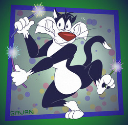 3_toes 4_fingers anthro bared_teeth black_body black_fur dancing feet fingers fur grin holding_with_feet looking_at_viewer male smile solo sparkler teeth toes white_body white_fur gavanzude looney_tunes warner_brothers sylvester_(looney_tunes) domestic_cat felid feline felis mammal alternate_version_at_paywall alternate_version_at_source hi_res
