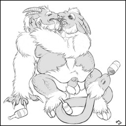 3_heads alcohol anthro balls beverage black_border bodily_fluids border drinking drooling drunk erection forked_tongue french_kissing genitals horn humanoid_genitalia humanoid_penis kissing living_tail male multi_head multi_head_kiss overweight overweight_anthro overweight_male penis saliva simple_background snake_tail solo substance_intoxication tail tongue unusual_anatomy unusual_tail white_background oddbird hybrid monster reptile scalie snake unknown_species 1:1 hi_res monochrome