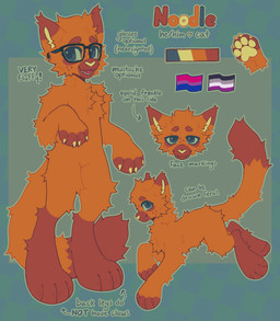 abstract_background anthro asexual_pride_colors bisexual_pride_colors blue_eyes brown_body brown_fur chest_tuft eyewear eyewear_only feral fluffy freckled_face freckles fur glasses glasses_only lgbt_pride male multicolored_body multicolored_fur nude orange_body orange_fur pride_colors solo text tuft two_tone_body two_tone_fur wearing_glasses m1ss1ngtexture noodle_(m1ss1ngtexture) domestic_cat felid feline felis mammal 2024 english_text hi_res model_sheet