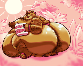anthro big_breasts big_nipples body_hair breasts butt_hair chest_hair clothing duo hairy huge_breasts huge_nipples hyper male male/male morbidly_obese nipples obese overweight solo thong underwear telstartelstar donutboy_(paprikachunk) domestic_cat felid feline felis mammal 5:4 hi_res