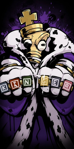 anthro black_background bracelet brass_knuckles clothing gloves handwear horizontal_pupils jewelry male melee_weapon paint_splatter pupils purple_clothing purple_robe raised_lower_eyelid robe simple_background solo text text_on_clothing weapon unknown_artist glitch_productions the_amazing_digital_circus kinger_(tadc) animate_inanimate living_chess_piece digital_drawing_(artwork) digital_media_(artwork) hi_res