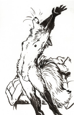 animal_genitalia anthro balls bed casual_nudity fully_sheathed fur furniture genitals gloves_(marking) gynomorph intersex leg_markings markings sheath socks_(marking) solo standing stretching tail whiskers cadmiumtea canid canine fox mammal hi_res sketch