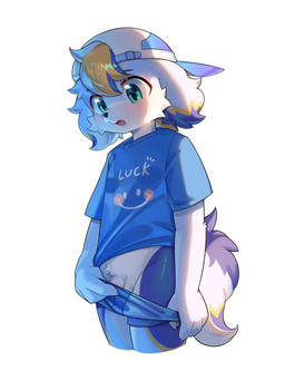 4_fingers anthro backlighting backwards_baseball_cap backwards_hat balls barely_visible_balls barely_visible_genitalia baseball_cap big_eyes black_nose blonde_hair blue_baseball_cap blue_body blue_clothing blue_eyebrows blue_fur blue_hair blue_hat blue_headwear blue_markings blue_shirt blue_t-shirt blue_topwear blue_underwear cheek_tuft claws clothed clothed_anthro clothed_male clothing clothing_pull countershade_face countershade_fur countershade_legs countershade_neck countershade_tail countershade_torso countershading cute_fangs ear_markings eyebrows facial_tuft fangs finger_claws fingerpads fingers flaccid floppy_ears fluffy fluffy_tail fur genitals glistening glistening_eyes grey_body grey_fur hair hat headgear headwear humanoid_genitalia humanoid_penis kemono leg_markings light looking_down lop_ears male male_anthro markings multicolored_baseball_cap multicolored_body multicolored_fur multicolored_hair multicolored_hat one_fang open_mouth partially_clothed partially_clothed_anthro partially_clothed_male pawpads penis penis_base pink_pawpads print_clothing print_shirt print_t-shirt print_topwear pupils shadow shirt short_hair shota simple_background solo t-shirt tail tail_markings teal_eyes teeth text text_on_clothing text_on_shirt text_on_t-shirt text_on_topwear three-quarter_view topwear tuft underwear underwear_down underwear_pull white_background white_balls white_baseball_cap white_body white_claws white_clothing white_countershading white_fur white_hat white_headwear white_penis white_sclera white_text white_tuft yellow_markings young young_anthro young_male xiao_langao canid canine canis domestic_dog mammal absurd_res cel_shading digital_drawing_(artwork) digital_media_(artwork) english_text hi_res lighting portrait shaded three-quarter_portrait