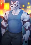 anthro clothing fur male muscular muscular_male shirt solo tank_top topwear white_body white_fur physen animal_crossing nintendo rolf_(animal_crossing) felid mammal pantherine tiger absurd_res hi_res