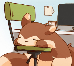 biped brown_body brown_fur chair computer daww electronics eyes_closed feral fur furniture kemono solo ke_mo_suke nintendo pokemon furret generation_2_pokemon pokemon_(species) 2020 hi_res
