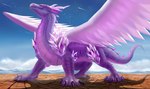 4_toes ambiguous_gender cracked_ground feathered_wings feathers feet feral outside purple_body purple_ears shooting_star solo spikes spikes_(anatomy) tail toes wings melvilleicicle european_mythology mythology stardust dragon mythological_creature mythological_scalie scalie western_dragon