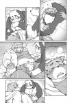 anthro bear bodily_fluids briefs bulge canid canine canis clothing comic domestic_dog duo genital_fluids greyscale hi_res kissing male male/male mammal monochrome obese overweight precum saliva saliva_string takagi_kyou tighty_whities underwear undressing white_briefs white_clothing white_underwear