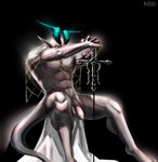 foreskin genitals glowing light melee_weapon nude_anthro penis sitting sword weapon nous_(artist) nous_(nous) absurd_res hi_res lighting