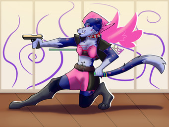action_pose alternative_fashion anthro bottomwear bra clothing collar female gun hair handgun jacket pink_hair pistol pose punk ranged_weapon ring shorts slim small_waist solo tail topwear underwear weapon wings cheetahgryphone dillia_(cheetahgryphone) cheetah felid feline mammal 4:3 full-length_portrait hi_res portrait