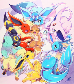ambiguous_gender black_body blue_body blue_eyes blue_skin blush brown_body brown_fur butt eyelashes eyes_closed feral fur group half-closed_eyes happy looking_at_viewer narrowed_eyes one_eye_closed open_mouth orange_body pawpads paws purple_body purple_eyes red_eyes ribbons_(anatomy) tan_body tan_fur tongue white_body white_fur yellow_body yellow_fur 025aki nintendo pokemon eevee eeveelution espeon flareon generation_1_pokemon generation_2_pokemon generation_4_pokemon generation_6_pokemon glaceon jolteon leafeon pokemon_(species) sylveon umbreon vaporeon 2023 absurd_res dated hi_res signature