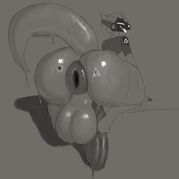 anthro anus backsack balls big_anus big_balls big_butt big_penis butt femboy genitals huge_anus huge_balls huge_butt huge_penis humanoid_genitalia humanoid_penis hyper hyper_anus hyper_balls hyper_genitalia hyper_penis looking_back machine male open_mouth penis puffy_anus solo tail ace0t0nic goo_creature protogen 1:1 absurd_res greyscale hi_res monochrome