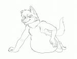 abdominal_bulge anthro arm_support belly big_belly fur hand_on_belly kneeling looking_at_viewer male nude simple_background smile smirk tail tail_motion tailwag tongue tongue_out vore white_background cryptor13 leo_(thetwfz) canid canine canis mammal wolf 2015 2d_animation animated frame_by_frame hi_res monochrome short_playtime