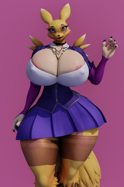 anthro areola areola_slip big_breasts biped blue_eyes breasts claws cleavage clothed clothing dress female front_view happy huge_breasts huge_hips huge_thighs nipple_outline pink_background school_uniform simple_background smile solo standing thick_thighs uniform wide_hips jigjig mayosplash_(modeler) bandai_namco digimon digi_(yourdigimongirl) digimon_(species) renamon 2:3 3d_(artwork) absurd_res blender_(artwork) digital_media_(artwork) hi_res