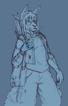 anthro bottomwear cargo_pants clothed clothing female hair pants ponytail shirt shoulder_bag simple_background sleeveless_jacket solo tank_top topwear frostwyrm102 dragonforce april_dawn domestic_cat felid feline felis mammal traditional_media_(artwork)