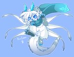 balls blue_claws blue_eyes blue_horn blue_scarf claws feral fur genitals hair horn male scarf solo white_body white_fur white_hair astra_lupus sinfrou mythology kalani dragon hybrid mammal mustelid mythological_creature mythological_scalie otter scalie hi_res