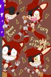 2015 absurd_res animalcomic96 animatronic anthro bite biting_own_tongue black_nose canid canine eating english_text eye_patch eyewear five_nights_at_freddy's food fox foxy_(fnaf) fur happy hi_res hook machine male mammal open_mouth pizza red_body red_fur robot running scottgames self_bite sharp_teeth smile teeth text tongue tongue_bite yellow_eyes