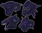 ambiguous_form ambiguous_gender black_background facial_scar fangs glowing glowing_eyes horn mouth_closed open_mouth orange_eyes purple_body purple_horn purple_scales purple_tongue ridged_horn scales scar simple_background solo teeth tongue khyaber mythology dragon mythological_creature mythological_scalie scalie hi_res multiple_images