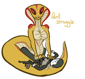 anthro apode bdsm bondage bound breasts duo female gun legless non-mammal_breasts ranged_weapon serpentine snake_hood solo_focus weapon wide_hips jam_(artist) x-com draconcopode naga reptile scalie snake viper_(x-com) aliasing binary_drawing digital_drawing_(artwork) digital_media_(artwork) low_res