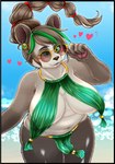 4_fingers accessory anthro beach big_breasts black_body black_fur black_hair black_nose blush bottomwear breasts clothed clothing curvy_figure ear_piercing eyewear female fingers fur green_eyes green_highlights hair hair_accessory hairband heart_symbol highlights_(coloring) legs_together loincloth long_hair looking_at_viewer multicolored_body multicolored_fur navel one_eye_closed outside piercing ponytail seaside slightly_chubby smile solo standing sunglasses thick_thighs two_tone_body two_tone_fur voluptuous water white_body white_fur wink menhou blizzard_entertainment warcraft pak_choi bear mammal pandaren 2022 absurd_res hi_res