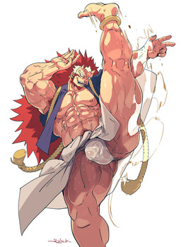 abs anklet armpit_hair asian_clothing balls beard biceps big_muscles big_penis bodily_fluids body_hair butt butt_hair clothed clothing ear_piercing ear_ring east_asian_clothing facial_hair feet fingers fundoshi genitals hair happy_trail horn humanoid_genitalia japanese_clothing jewelry kick long_hair male multicolored_hair muscular muscular_arms muscular_humanoid muscular_legs muscular_male navel nipples on_one_leg open_mouth pecs penis piercing pose pubes raised_foot red_hair ring_piercing rope sharp_teeth sideburns simple_background skimpy smile solo standing sweat sweatdrop sweaty_clothing teeth translucent translucent_clothing translucent_underwear underwear vein veiny_arms wet wet_clothing wet_underwear white_hair rybiok asian_mythology east_asian_mythology japanese_mythology mythology right_(yomi_no_tsugai) demon humanoid mammal oni yokai digital_media_(artwork) hi_res