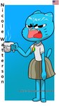 annoyed anthro blue_body blue_tail bottomwear clothing container cup female holding_container holding_cup holding_object looking_at_viewer mug open_mouth shirt skirt solo tail teeth topwear white_clothing white_shirt white_topwear awesomemazda04 cartoon_network the_amazing_world_of_gumball nicole_watterson domestic_cat felid feline felis mammal 9:16 absurd_res hi_res