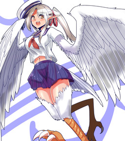 avian_feet blue_bottomwear blue_clothing blue_skirt bottomwear breasts clothed clothed_female clothing feathers female fully_clothed fully_clothed_female hair hat headgear headwear humanoid_pointy_ears light_body light_skin medium_breasts navel pointy_ears ponytail sailor_cap sailor_uniform shirt skirt solo topwear uniform white_body white_clothing white_feathers white_shirt white_topwear wings jade_hpy european_mythology greek_mythology mythology avian harpy mythological_avian mythological_creature hi_res
