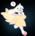 angel angel_gabby angel_hare anthro clothing female fur greenie-ghost hare hi_res lagomorph leporid mammal open_mouth question_mark red_nose robe scut_tail short_tail solo speech_bubble tail the_east_patch white_body white_fur wings