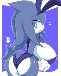 absurd_res anthro big_breasts big_butt blue_eyes breasts bunny_costume butt clothing costume female fish hi_res huge_breasts looking_back marine non-mammal_breasts runbasamba shark solo