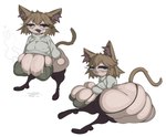 big_breasts big_butt black_eyes blonde_hair bodily_fluids bra breast_squish breasts butt cleavage cleavage_overflow closed_smile clothed clothing eyelashes fangs featureless_hands female hair high_boots huge_breasts huge_butt inner_ear_fluff light_body light_skin long_sleeves long_tail looking_at_viewer lying mouth_closed musk narrowed_eyes noseless on_side open_mouth open_smile purple_inner_ear_fluff shirt simple_background smile solo squish sweat sweaty_breasts tail teeth topwear tuft underwear white_background white_clothing white_shirt white_topwear yellow_ears yellow_tail kryadrawgin tsukihime type-moon neco-arc animal_humanoid cat_humanoid felid felid_humanoid feline feline_humanoid humanoid mammal mammal_humanoid absurd_res hi_res