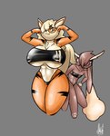 abs anthro arcanine bandeau big_breasts big_penis bikini breasts clothing curvy_figure duo female flexing generation_1_pokemon generation_4_pokemon genitals gris_swimsuit hi_res huge_breasts huge_penis hyper hyper_genitalia hyper_penis long_ears lopunny male male/female matching_outfits meme meme_clothing nintendo nipple_outline nutnut_kunisaki one-piece_swimsuit penis pokemon pokemon_(species) simple_background stripes swimwear thick_thighs timothy_vladislaus topwear translucent translucent_clothing translucent_swimwear two-piece_swimsuit under_boob