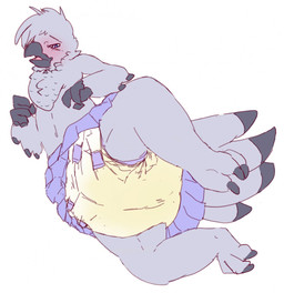 anthro big_diaper bodily_fluids bottomwear butt clothed clothing diaper genital_fluids male padded padding peeing skirt solo tail tail_over_skirt unclean_diaper urine used_diaper using_diaper wearing_diaper wet wet_diaper wetting wetting_diaper hardscales ari_(soarinskies14) avian bird owl hi_res