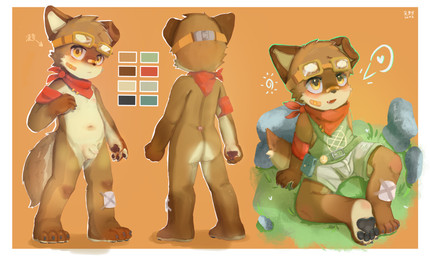 anthro balls bashful blush flaccid foreskin front_and_back genitals humanoid_genitalia humanoid_penis male penis shy sitting smile solo timid turnaround young young_anthro young_male boluoluo-sama canid canine canis domestic_dog mammal absurd_res detailed digital_media_(artwork) hi_res model_sheet