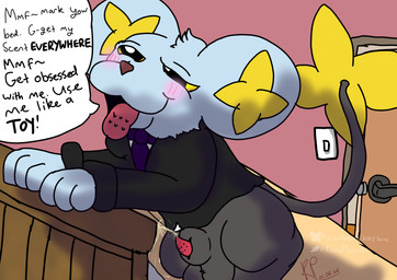 animal_genitalia blissful blush bodily_fluids feral genital_fluids genitals male peeing_on_bed peeing_on_wall penile_spines penis sheath solo urine urine_marking urine_on_wall watersports baz_bilby nintendo pokemon tesla_(bazbilby) generation_4_pokemon pokemon_(species) shinx absurd_res hi_res