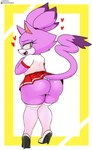 anthro blush bottomwear butt clothing female footwear fur heart_symbol high_heels purple_body purple_fur purple_tail shoes skirt solo tail text berkthejerk sega sonic_the_hedgehog_(series) blaze_the_cat domestic_cat felid feline felis mammal 2023 hi_res url