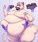 anthro beard belly big_belly cake dessert disembodied_hand facial_hair feeding food fur glass grey_eyes hair holding_belly huge_belly leaning_on_wall male moobs mustache overweight overweight_male plate short_hair simple_background solo tail thick_thighs white_body white_fur white_hair wide_hips aucherr mammal mouse murid murine rodent 2023 absurd_res hi_res