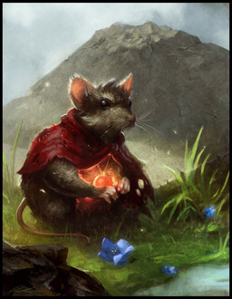 anthro cape clothing female flower fur grass grey_body grey_fur plant red_cape red_clothing rock solo tail whiskers daarken don_bluth the_secret_of_nimh mrs._brisby mammal mouse murid murine rodent wood_mouse 2011