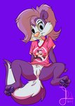 anthro anus bottomless bottomless_female breasts claws clothed clothing female front_view genitals loli looking_at_viewer no_underwear pawpads paws pose presenting presenting_pussy print_clothing print_shirt print_topwear purple_background pussy shirt simple_background solo spread_legs spreading tongue tongue_out topwear young young_anthro young_female conditional_dnp lobofeo looney_tunes tiny_toon_adventures warner_brothers fifi_la_fume pepe_le_pew mammal mephitid skunk 5:7 absurd_res full-length_portrait hi_res pinup portrait shaded signature